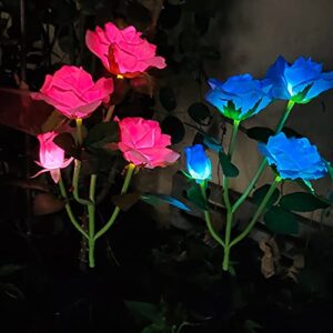 Thafikzi Solar Garden Stake Lights, 2 Pack Outdoor Solar Powered Rose LED Lights with 4 Rose Flowers, White Light Waterproof Solar Decorative LED Lights for Garden, Patio, Backyard (Yellow)