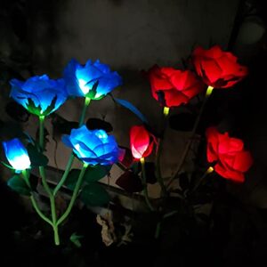 Thafikzi Solar Garden Stake Lights, 2 Pack Outdoor Solar Powered Rose LED Lights with 4 Rose Flowers, White Light Waterproof Solar Decorative LED Lights for Garden, Patio, Backyard (Yellow)