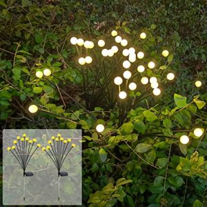 solar garden lights, 10led solar powered firefly lights, 2pack solar outdoor lights, solar lights, swaying garden lights with 2mode twinkling / steady-on for yard garden pathway patio, warm white