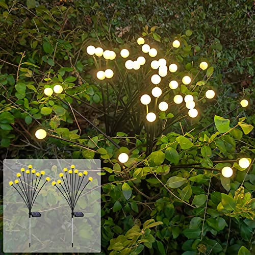 Solar Garden Lights, 10LED Solar Powered Firefly Lights, 2Pack Solar Outdoor Lights, Solar Lights, Swaying Garden Lights with 2Mode Twinkling / Steady-ON for Yard Garden Pathway Patio, Warm White