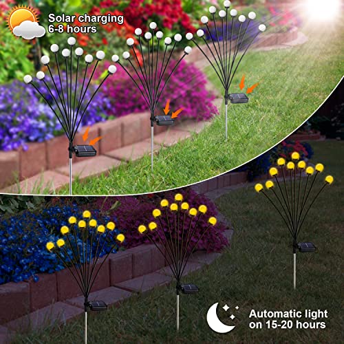 Solar Garden Lights, 10LED Solar Powered Firefly Lights, 2Pack Solar Outdoor Lights, Solar Lights, Swaying Garden Lights with 2Mode Twinkling / Steady-ON for Yard Garden Pathway Patio, Warm White