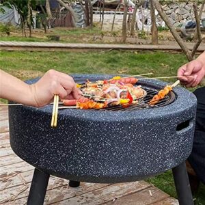Outdoor Fire Pits Round Bowl, Portable BBQ Firebowl with Mesh Screen Cover and Poker, for Backyard Garden Camping Bonfire Patio ,Black