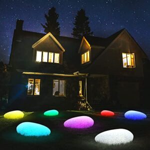 uuffoo solar garden lights outside solar lights color-changing with remote control waterproof glowing cobblestone shape night light for garden patio lawn pool party(40 * 16cm)