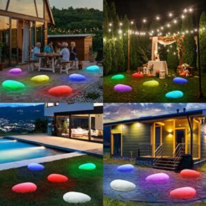 uuffoo Solar Garden Lights Outside Solar Lights Color-Changing with Remote Control Waterproof Glowing Cobblestone Shape Night Light for Garden Patio Lawn Pool Party(40 * 16CM)