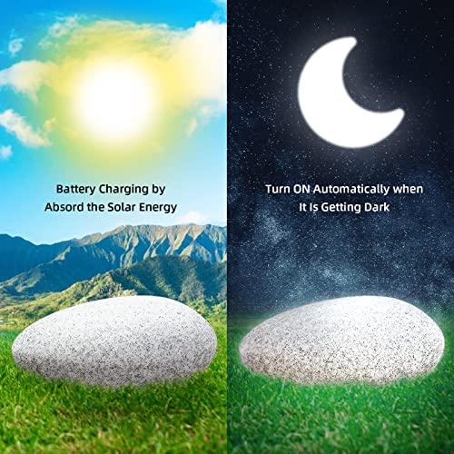 uuffoo Solar Garden Lights Outside Solar Lights Color-Changing with Remote Control Waterproof Glowing Cobblestone Shape Night Light for Garden Patio Lawn Pool Party(40 * 16CM)
