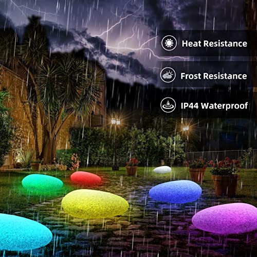 uuffoo Solar Garden Lights Outside Solar Lights Color-Changing with Remote Control Waterproof Glowing Cobblestone Shape Night Light for Garden Patio Lawn Pool Party(40 * 16CM)