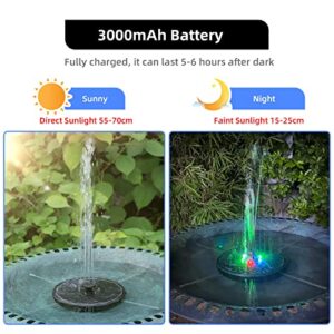 AMIAEDU Solar Fountain, Powered Water 4W Pump for Bird Bath with LED Lights, 7 Nozzle and Fixer Hummingbird Garden, Pond, Pool, Fish Tank, , Black