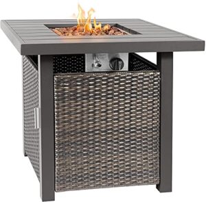 lokingrise fire pit table, 28 inch 50,000 btu outdoor square gas fire pit table for patio, garden, backyard（grey） (28 inch, grey)