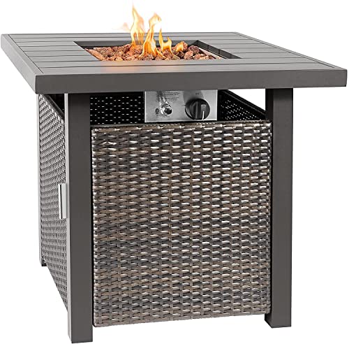 Lokingrise Fire Pit Table, 28 inch 50,000 BTU Outdoor Square Gas Fire Pit Table for Patio, Garden, Backyard（Grey） (28 Inch, Grey)