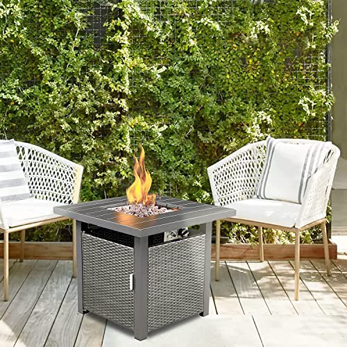 Lokingrise Fire Pit Table, 28 inch 50,000 BTU Outdoor Square Gas Fire Pit Table for Patio, Garden, Backyard（Grey） (28 Inch, Grey)