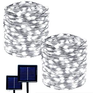 inmkali solar string lights outdoor waterproof big & super bright led christmas lights 2-pack 2400mah 144ft 400l fairy lights 8 lighting modes for garden patio tree party wedding (cool white)