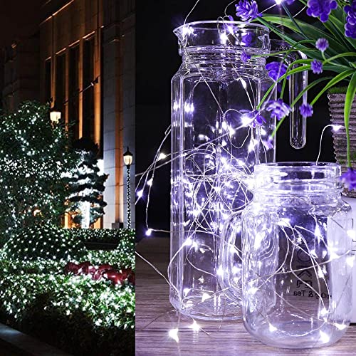 INMKALI Solar String Lights Outdoor Waterproof Big & Super Bright LED Christmas Lights 2-Pack 2400MAH 144FT 400L Fairy Lights 8 Lighting Modes for Garden Patio Tree Party Wedding (Cool White)