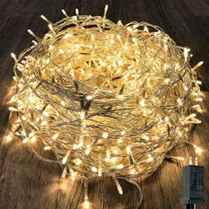 kaq 115ft 300led warm white christmas string lights indoor/outdoor, waterproof christmas lights with 8 modes, clear wire fairy tree lights for garden bedroom christmas decorations (warm)