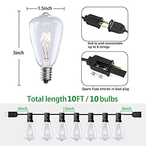 SUNSGNE 10Ft Outdoor Patio String Lights with 11 Edison Bulbs (1 Spare), Edison Bulb String Lights for Garden Backyard Porch Bistro Party Deck Umbrella, Brown