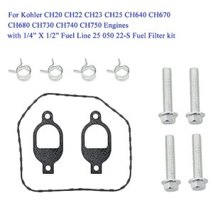 Ferilter 24-755-141-S Lawn Garden Equipment Engine Valve Cover Seals Bolts Kit for Kohler CH20 CH22 CH23 CH25 CH640 CH670 CH680 CH730 CH740 CH750 Engines with 1/4” X 1/2” Fuel Line