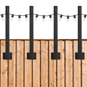 ailbton 4 pack 1.3 ft suspension outdoor string light poles,light poles for outside string lights hanging,with clip and holder,light post mounting stand for patio fence wall garden backyard deck