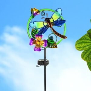 Cubular Hummingbird Solar Garden Decor Lights Pathway Stake Lights Walkway Yard Lawn Patio Courtyard Art Decor Waterproof Outdoor Garden Decorative Lights (Dragonfly)