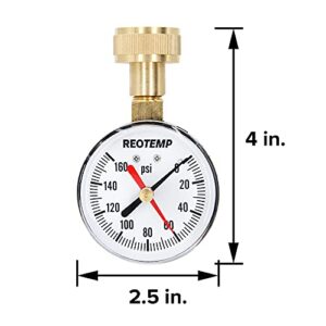 Reotemp PD25H 2.5" Home Water Pressure Test Gauge with Max Pointer, 0-160 PSI, 3/4" Female Garden Hose Thread, Hose Bib Gauge