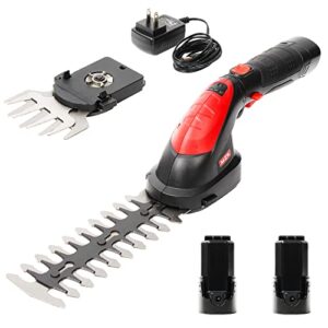 magic zaker cordless grass shear & hedge trimmer – 7.2v electric shrub trimmer 2-in-1 handheld hedge cutter/ grass trimmer/ hedge clipper with rechargeable battery and charger