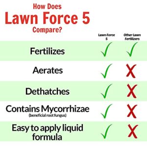 Nature’s Lawn & Garden - Lawn Force 5 - Liquid Fertilizer, Aerator, Dethatcher, with humic & fulvic Acid, Kelp/Seaweed, & Mycorrhizae - All Grass Types - Non-Toxic, Pet-Safe - 1Qt w/Hose-end Sprayer