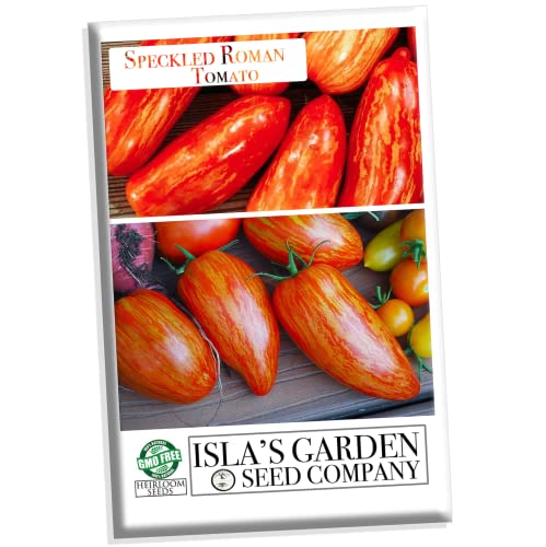 Speckled Roman Tomato Seeds for Planting, 100+ Heirloom Seeds Per Packet, (Isla's Garden Seeds), Non GMO Seeds, Botanical Name: Lycopersicon lycopersicum, Great Home Garden Gift