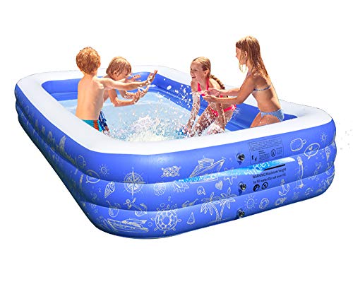 FC Design Backyard Swim Center for Kids, Adults, Babies, Toddlers, Blow up Large Rectangular Patio Garden Outdoor Inflatable Family Swimming Pools with Electric Air Pump Included, 117"D x 68"W x 22"H