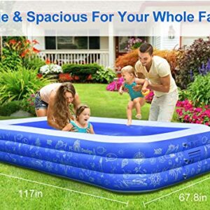 FC Design Backyard Swim Center for Kids, Adults, Babies, Toddlers, Blow up Large Rectangular Patio Garden Outdoor Inflatable Family Swimming Pools with Electric Air Pump Included, 117"D x 68"W x 22"H