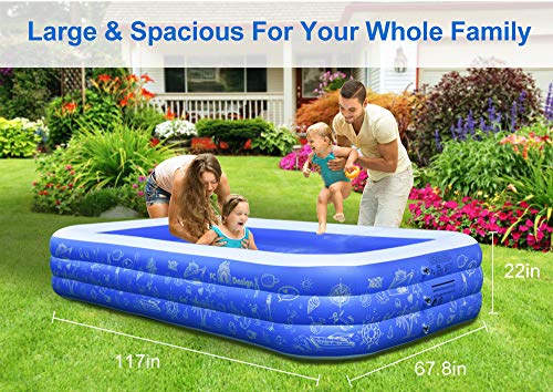 FC Design Backyard Swim Center for Kids, Adults, Babies, Toddlers, Blow up Large Rectangular Patio Garden Outdoor Inflatable Family Swimming Pools with Electric Air Pump Included, 117"D x 68"W x 22"H