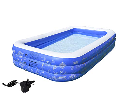 FC Design Backyard Swim Center for Kids, Adults, Babies, Toddlers, Blow up Large Rectangular Patio Garden Outdoor Inflatable Family Swimming Pools with Electric Air Pump Included, 117"D x 68"W x 22"H