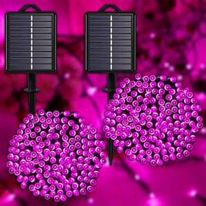 yaozhou solar christmas string lights outdoor pink 2 pack 144ft 400led fairy lights with 8 modes, ip44 waterproof lights for tree garden patio wedding party yard decor
