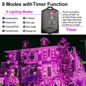 YAOZHOU Solar Christmas String Lights Outdoor Pink 2 Pack 144ft 400LED Fairy Lights with 8 Modes, IP44 Waterproof Lights for Tree Garden Patio Wedding Party Yard Decor