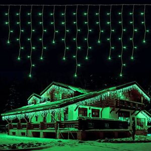 qunlight christmas lights outdoor iciclelights 360led 33ft 8 modes, connectable hanging fairy string lights with 30v plug in for valentine wedding party eave garden wall decorations(green)