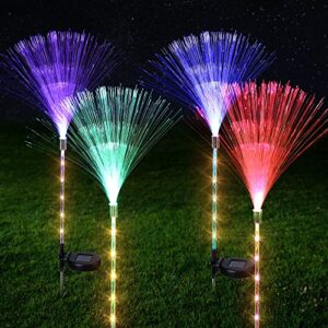 odeetronic solar garden lights outdoor, 7 color changing solar powered optical fiber lights, waterproof solar flower lights, landscape solar stake lights for yard pathway patio lawn decor, 4 pack