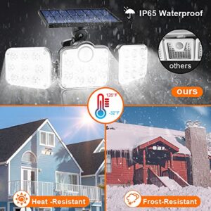 Outdoor Solar Powered Flood Lights, KwafoTri 138 LED 2200LM with Remote Control, IP65 Waterproof, 3 Adjustable Heads, 270° Wide Angle, Wireless Security Light for Garage Patio Porch Garden Yard-2 Pack