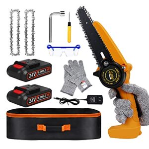 mini chainsaw – mini chainsaw 6 inch , cordless chainsaw , mini chainsaw cordless for branch wood cutting, garden pruning, tree trimming( electric chainsaw 2 battery 2 chain 1 bag)