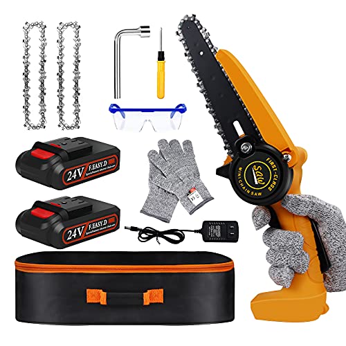 Mini Chainsaw - Mini Chainsaw 6 Inch , Cordless Chainsaw , Mini Chainsaw Cordless for Branch Wood Cutting, Garden Pruning, Tree Trimming( Electric Chainsaw 2 Battery 2 Chain 1 Bag)