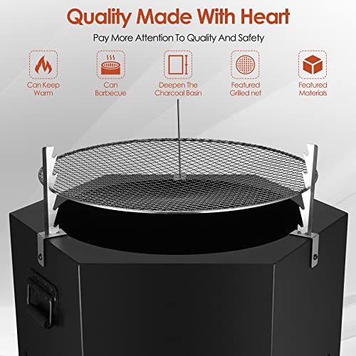 Pokytcox Smokeless Bonfire Fire Pit, 21” Portable Stove Perfect for Outdoor Campfire Stove Flame or BBQ on Patio Garden Backyard w/ BBQ Grill