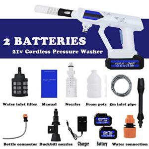 Portable Pressure Washer, 21V Power Washers Electric with Three-Speed Adjustable, 6-in-1 Adjustable Nozzle Battery Powered Washer w/2X3.0Ah Battery, for Car Washing Home Garden Cleaning