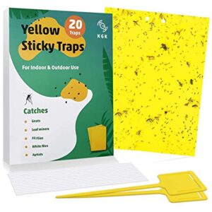 KGK Sticky Traps - 20 Pack, Dual-Sided Yellow Sticky Traps for Fungus Gnats, Aphids, and Other Flying Plant Insects - 6x8 Inches (Twist Ties and Holders Included)