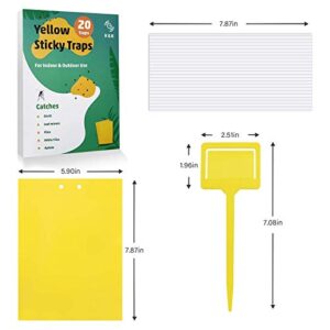 KGK Sticky Traps - 20 Pack, Dual-Sided Yellow Sticky Traps for Fungus Gnats, Aphids, and Other Flying Plant Insects - 6x8 Inches (Twist Ties and Holders Included)