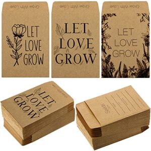 150 pcs wedding favors seed packets seed envelopes let love grow kraft packets self adhesive small flower seed coin storage packets for guests garden wedding 2.25 x 3.25 inches (kraft)