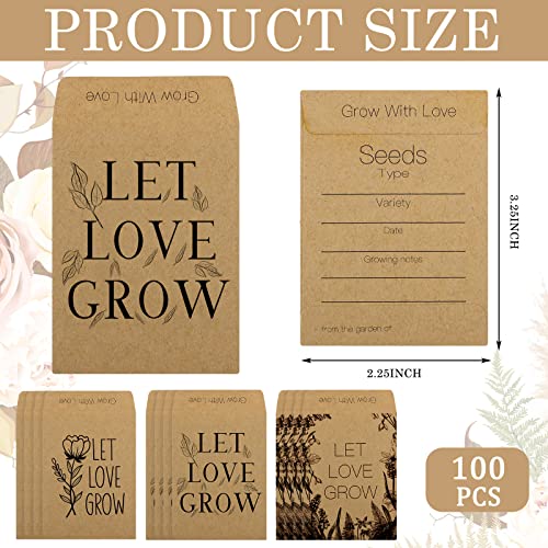 150 Pcs Wedding Favors Seed Packets Seed Envelopes Let Love Grow Kraft Packets Self Adhesive Small Flower Seed Coin Storage Packets for Guests Garden Wedding 2.25 x 3.25 Inches (Kraft)