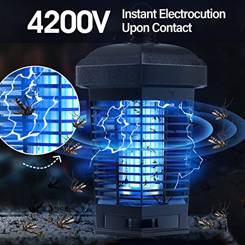 Bug Zapper, 4200V Killing Grid, 15W Electric Insect Catcher & Killer for Mosquitoes, Flies, Gnats & Other Flying Pests Insects, 1.5 Acre Coverage, Electric Bug Zapper Outdoor & Indoor