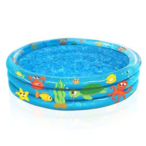 jambo kiddie pool with inflatable bottom | 48″ x 12″ sea friends inflatable kiddie pool for kids and toddlers | doubles as a ball pit & dog pool | great splash pool backyard water toys
