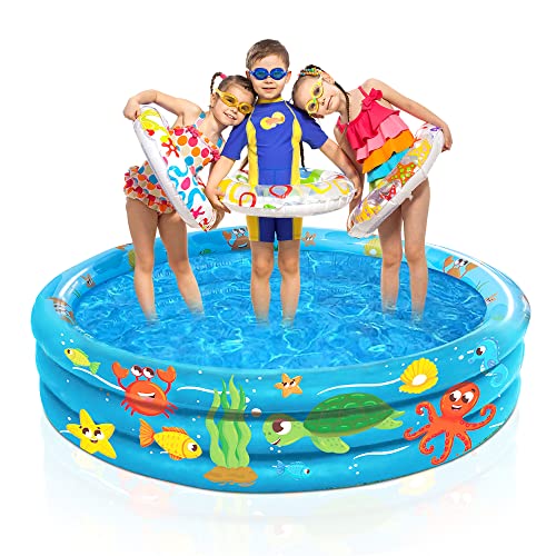 JAMBO Kiddie Pool with Inflatable Bottom | 48" x 12" Sea Friends Inflatable Kiddie Pool for Kids and Toddlers | Doubles as a Ball Pit & Dog Pool | Great Splash Pool Backyard Water Toys