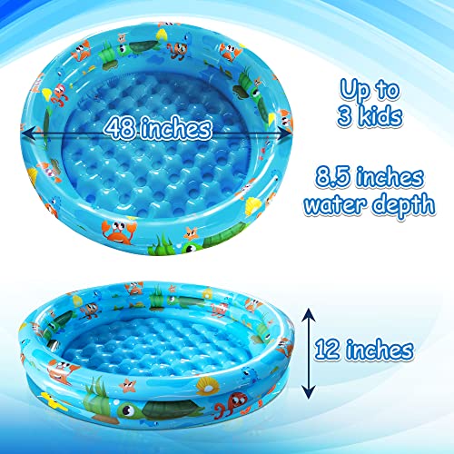 JAMBO Kiddie Pool with Inflatable Bottom | 48" x 12" Sea Friends Inflatable Kiddie Pool for Kids and Toddlers | Doubles as a Ball Pit & Dog Pool | Great Splash Pool Backyard Water Toys