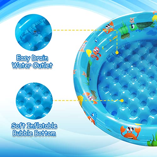 JAMBO Kiddie Pool with Inflatable Bottom | 48" x 12" Sea Friends Inflatable Kiddie Pool for Kids and Toddlers | Doubles as a Ball Pit & Dog Pool | Great Splash Pool Backyard Water Toys