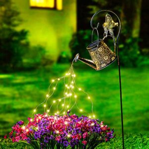 joiedomi solar watering can figurine lights, metal waterfall garden lights with shepherd hook(39 inch), outdoor waterproof decorative watering can for patio, lawn, garden, pathway