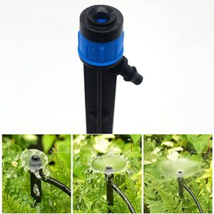 PheiLa 50 Pcs Drip Emitters with Stake Water Flow Adjustable for 1/4 Inch Irrigation Tube Hose, 360 Degree Sprayer Irrigation Drippers Watering Stake for Garden Patio Lawn Flower Bed - Blue