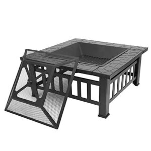 Tenozek 32'' Patio Fire Pits,Outdoor Stove Wood Burning Square Table Backyard Garden Heater/BBQ/Ice Fire Pit Set (32")